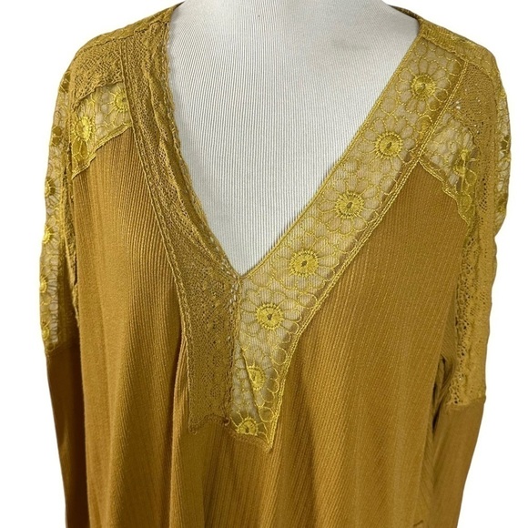 Free People Lola Lace Long Sleeve Top in Alchemy Mustard Gold Small Hi Lo - Picture 8 of 15
